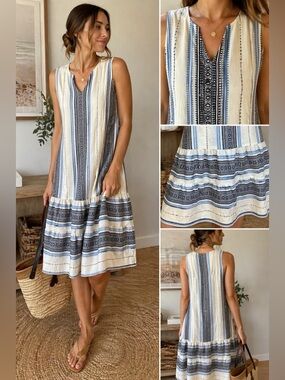 ✨J. Jill Textured Cotton Tiered Hem Sun Dress Size L Petite